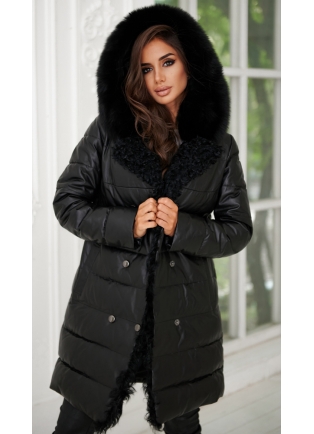 Зимний черный пуховик-пальто